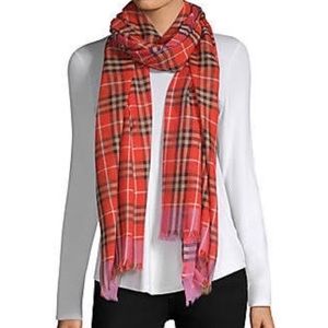 vintage check gauze bright orange  scarf burberry